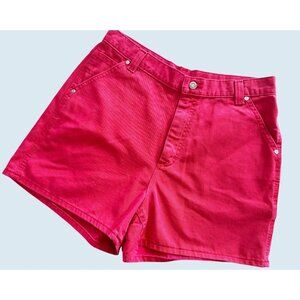 Vintage LEE Riveted 90s Red Denim Carpenter High Waisted Shorts Sz 29